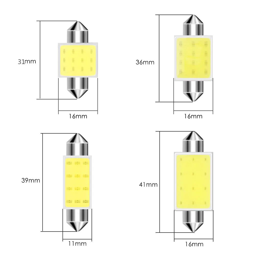 10Pcs White COB C5W Car Auto Festoon Dome Interior LED Lights Lamp Map Roof Reading Bulb DC12V 31/36/39/41MM Wholesale images - 6