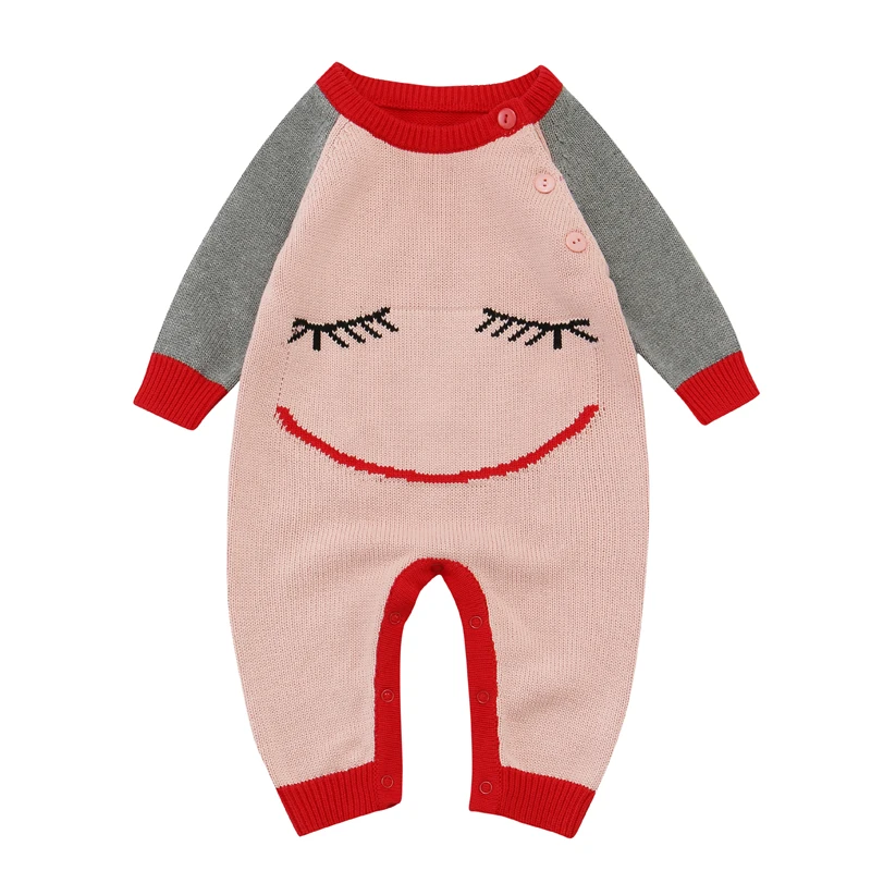 Розовый Детский комбинезон TinyPeople со смайликом зимняя вязаная одежда для