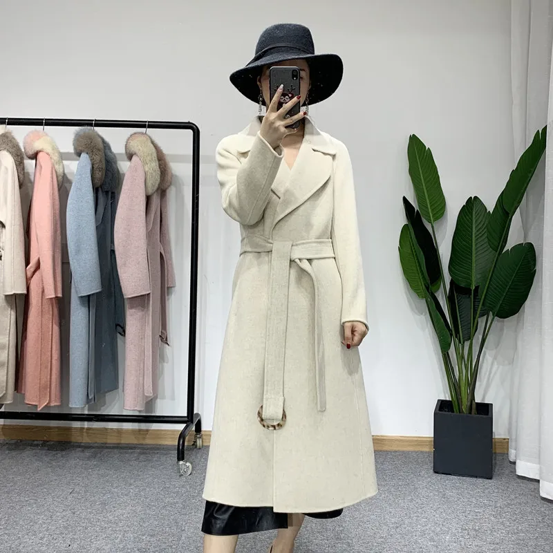 High Quality Double Side Wool Coat Real Fox Fur Collar Winter Jacket Fashion NewWomen Woolen Coats