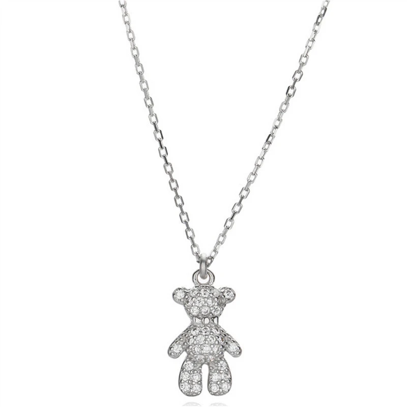 

Sodrov 925 Sterling Silver Necklace Pendant For Women Cute Bear Necklace Cartoon Confession Bear Silver 925 Jewelry Pendant