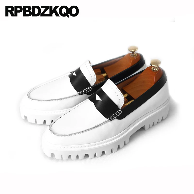 Мокасины мужские из натуральной кожи белые на платформе | Обувь