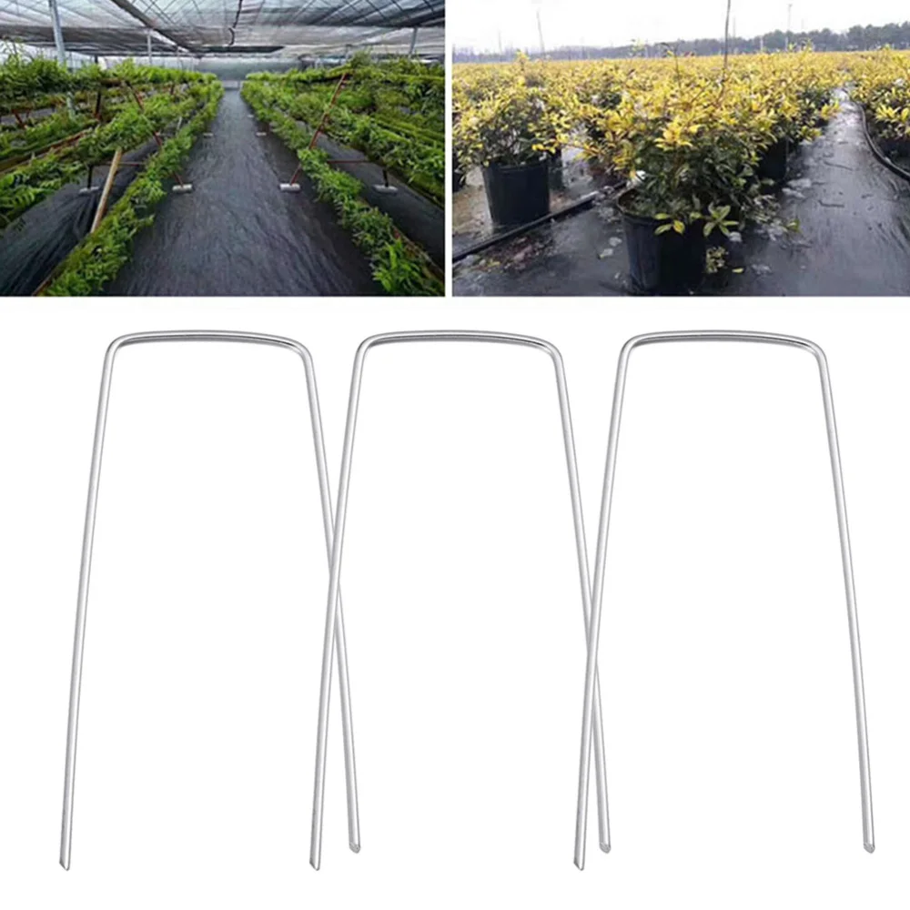 

100Pcs U-shape Galvanized Ground Nails Fixing Nails Lawn Gardening Nails for Home Outdoor (2.5mm x 40mm x 100mm)