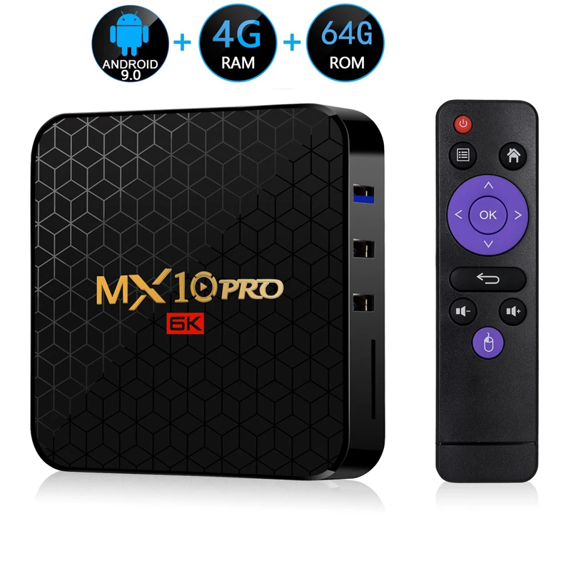 ТВ-приставка MX10 PRO Android 9 0 4 + 64 ГБ Wi-Fi Allwinner H6 ядра USB 3 6K | Электроника