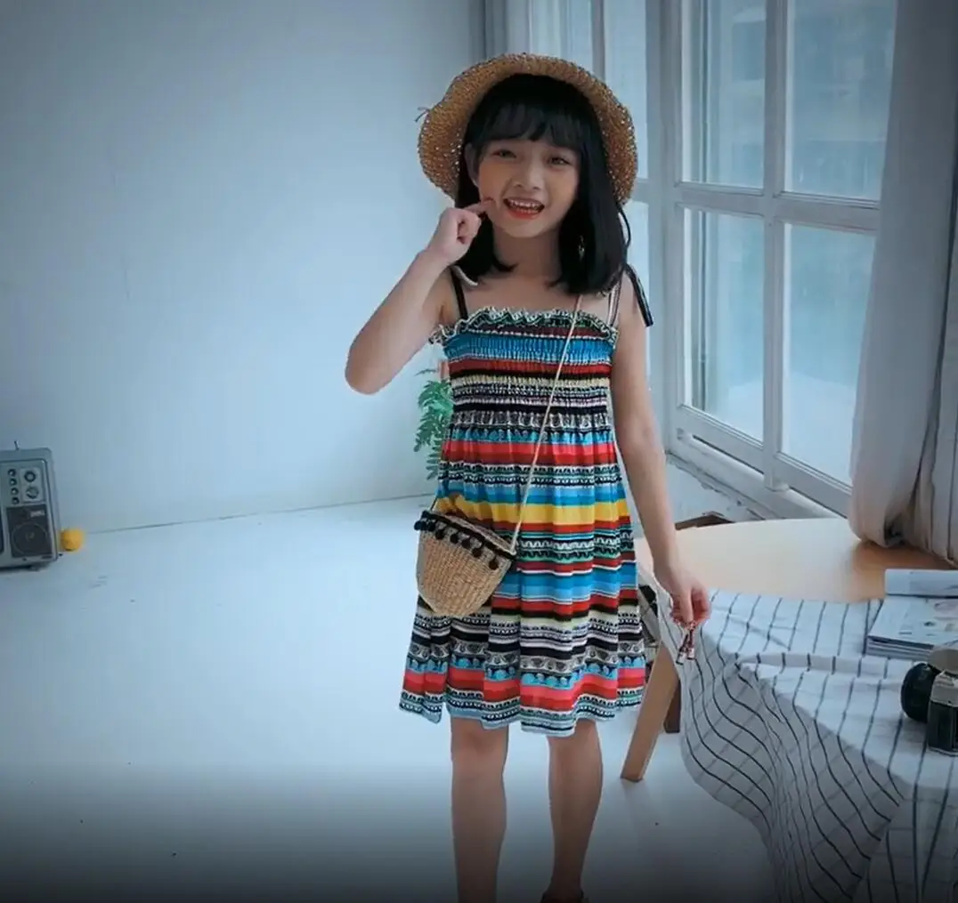 Лето 2021 Радужный сарафан для девочек платье с цветочным принтом весенние