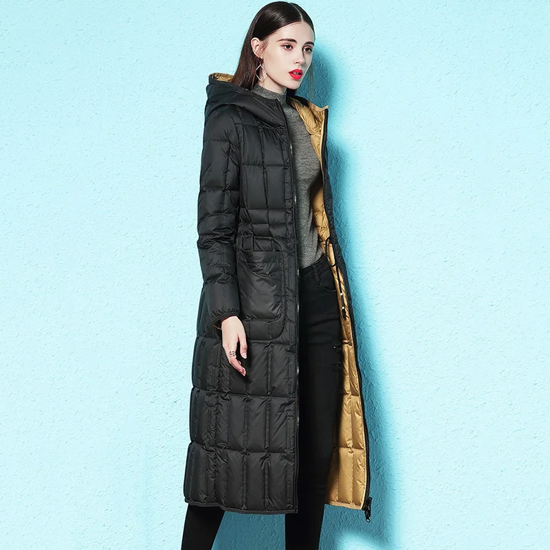 

Hooded light and thin down jacket women's middle and long section 2021 new thin, light and double-sided warmth