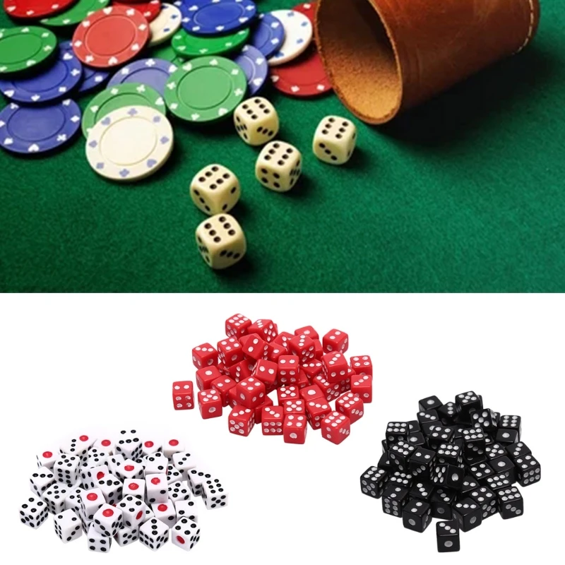 

100pcs 8mm Acrylic Dice Gaming Dice Standard Six Sided Decider Board Game Dice