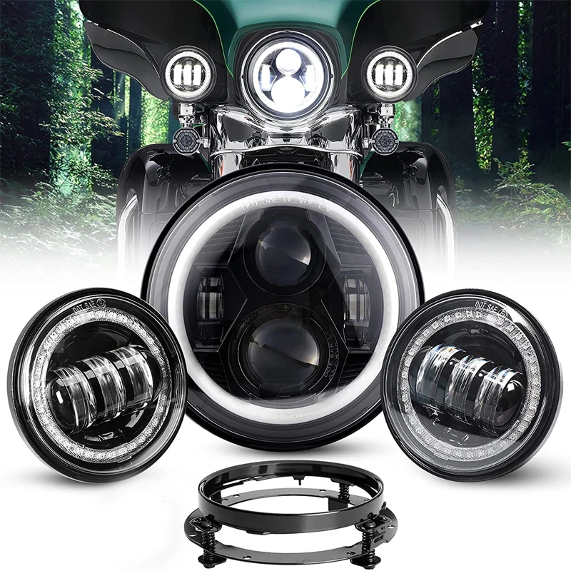 

7inch LED Headlight +4.5inch LED Fog Light with 7"Bracket Mounting Ring for Harley Touring Electra Glide Road King Street Glide