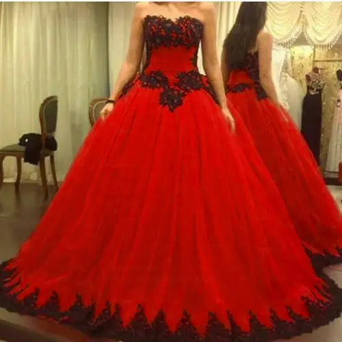 

Custom Red Wedding Dress Robe De Mariage Plus Size Applique Full-Length Ball Gown Bridal Gown Custom Made