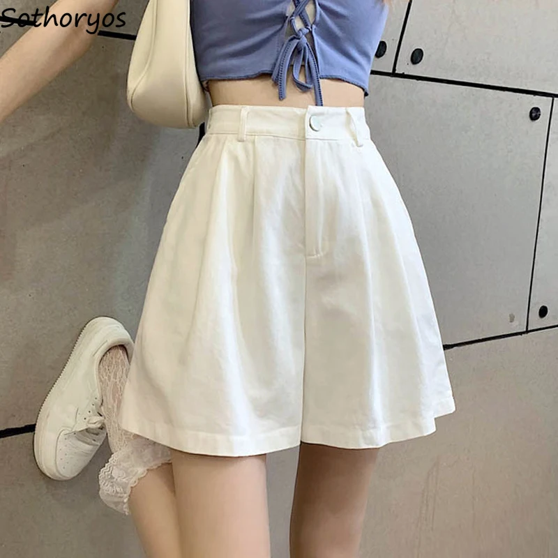 

Women Wide Leg Shorts Solid Baggy Soft Zipper Leisure Teenagers All-match Boyfriend Summer Females Daily Fashion Ulzzang Popular
