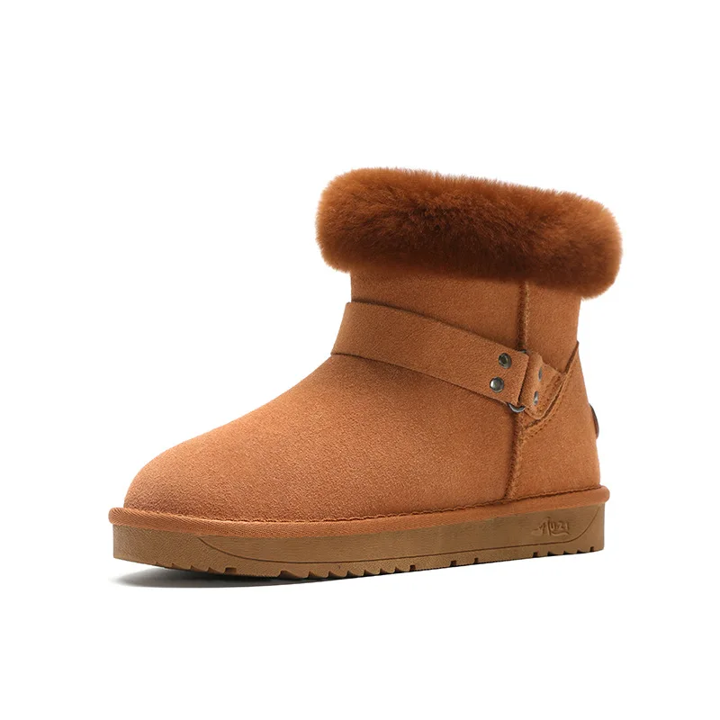 Женские теплые ботинки на меху зимние из коровьей кожи с кроличьим мехом