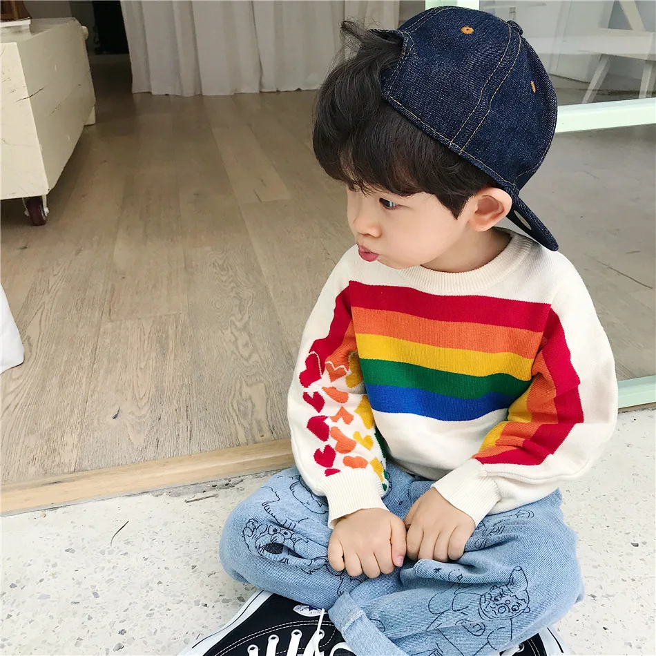 Tonytaobaby/осенне-зимняя одежда; Новинка; детская одежда с радугой; Свободный пуловер; свитер; свитера для мальчиков и девочек