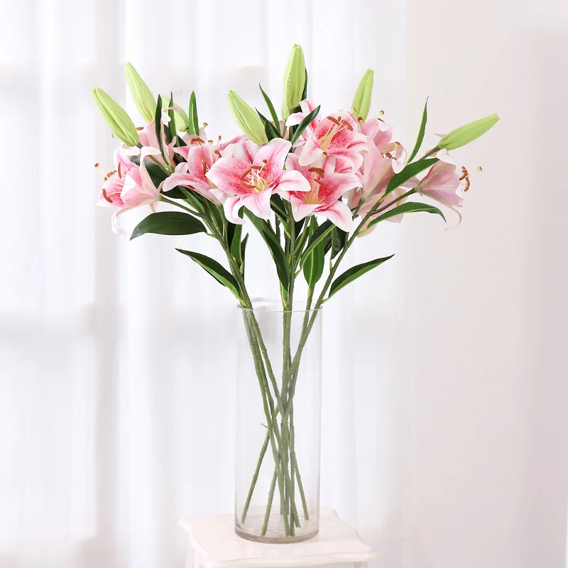 

3 Heads Of Perfume Lilies For Home Decoration, Wedding Simulation Flowers, Artificial Flowers Ornaments, Simulation Green Plants