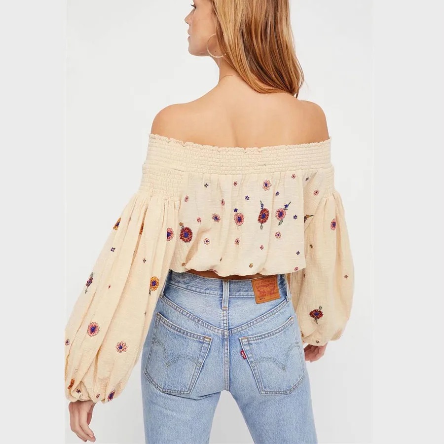 Boho короткая блузка 2020 Новая женская вышивка сексуальный топ на одно плечо летние