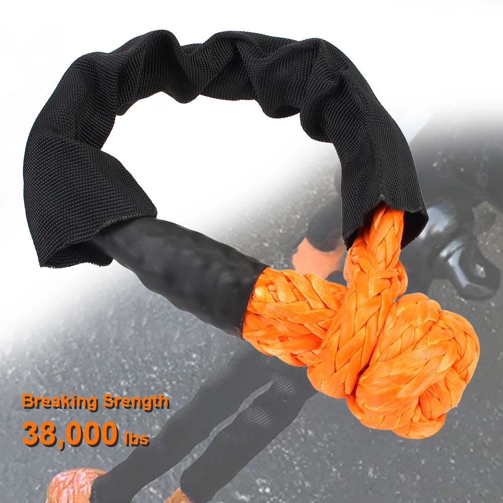 

Car Trailer Pull Rope 38000 lbs Off Road Towing Ropes for Vehicle Recovery Soft Shackle Synthetic Fiber with Protective Sleeve