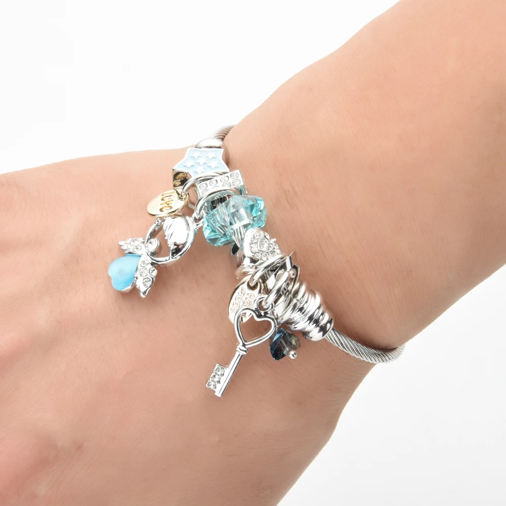 Женский браслет из нержавеющей стали с кристаллами и бусинами | Украшения