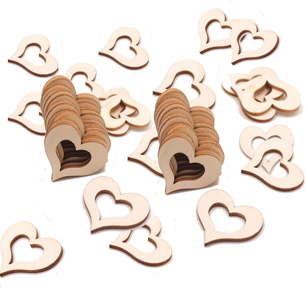 

50pcs/set Wedding Home Ornament DIY Handmade Eco-friendly Party Multifunction Heart Shape Crafts Accessories Wood Chips Carved