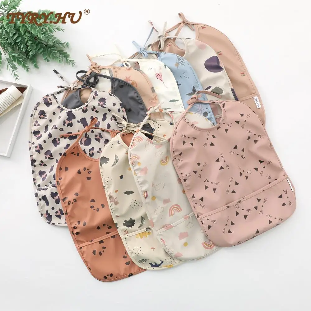 

Нагрудник без рукавов для младенцев с карманом, Детские аксессуары, фартук для кормления и рисования, водонепроницаемые регулируемые нагру...