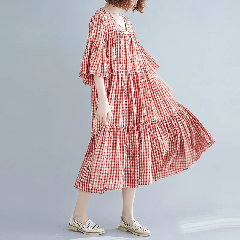 Женское винтажное платье в клетку Johnature клетчатое платье-трапеция с V-образным