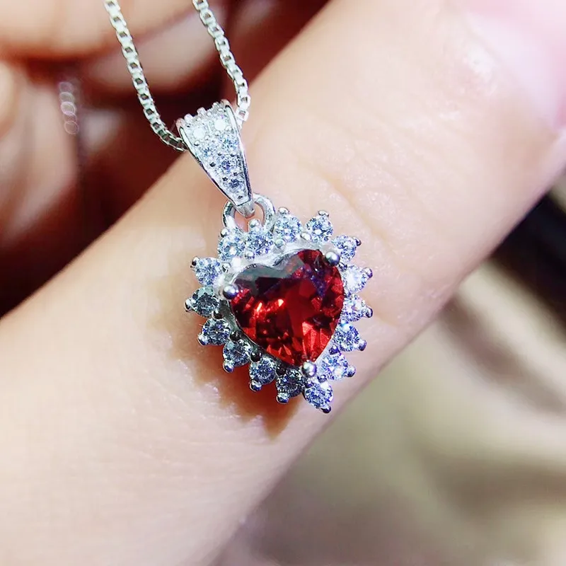 Цепочка с подвеской в виде сердца из натурального граната 925 карата|garnet pendant|garnet