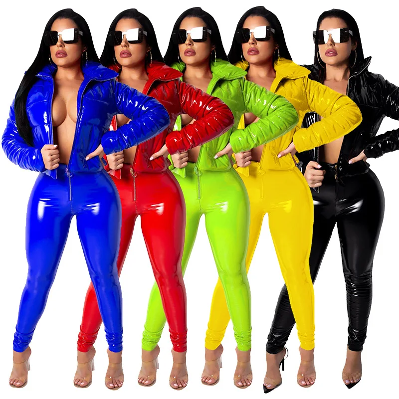 Женский пуховик из искусственной кожи Y2K зимняя теплая куртка пальто с длинным