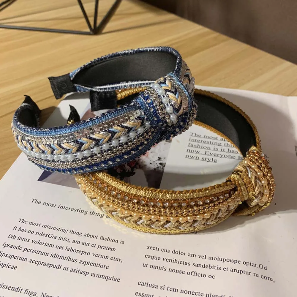 

Retro Knotted Wild Wide Diamond Headband Crystal Hair Hoop Women Headwear Cloth