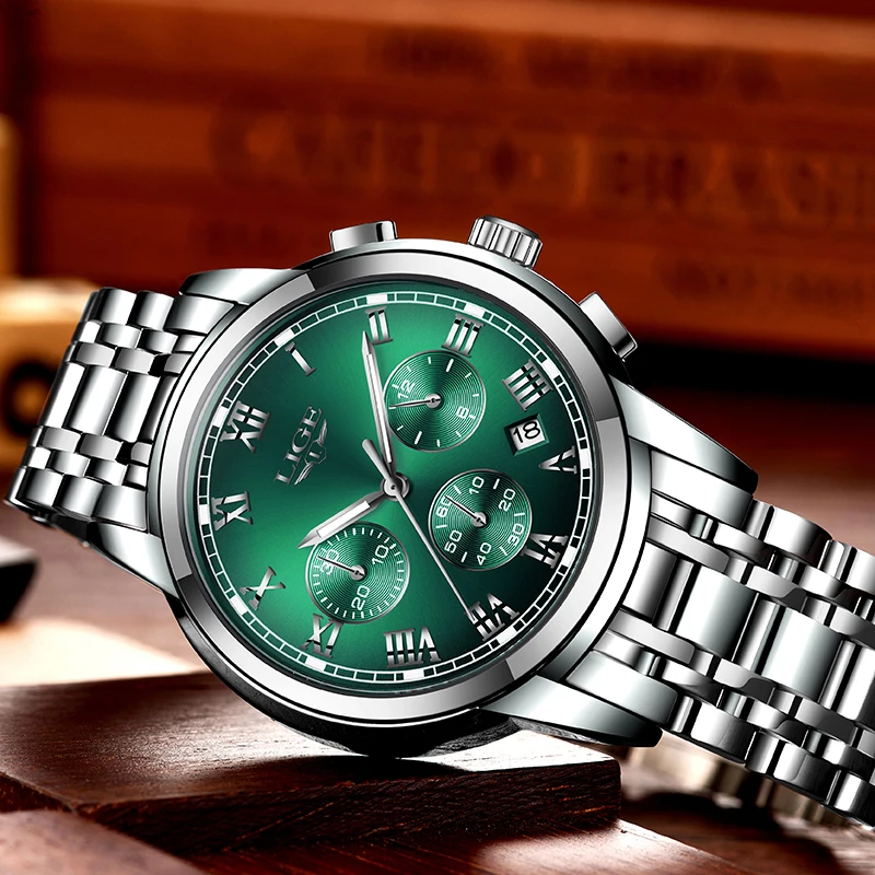 Часы наручные LIGE Мужские кварцевые модные брендовые Роскошные спортивные