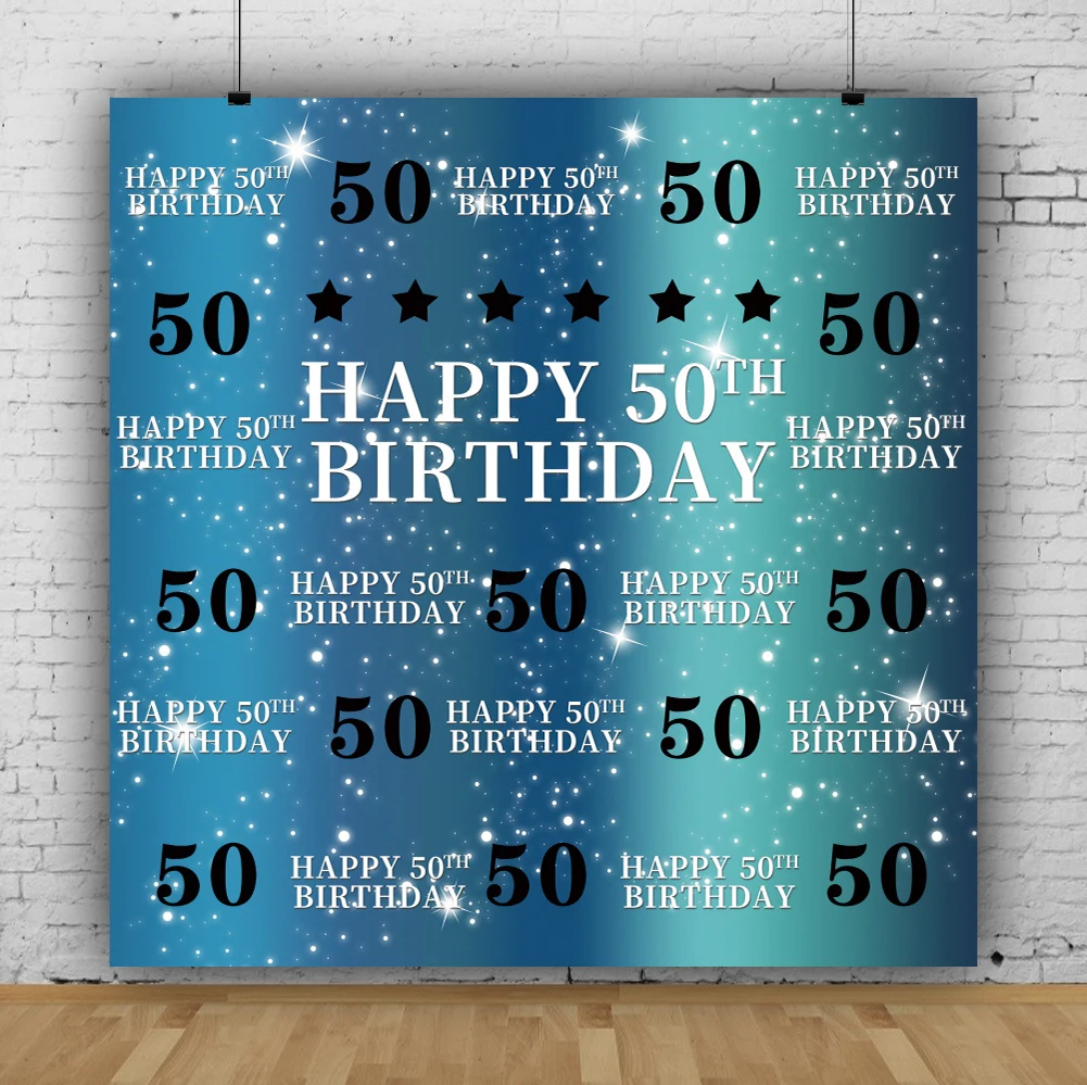 Blue 50th Photography Backdrop Women Men Happy Birthday Party Balloon Photo Background Prop Booth Decoration