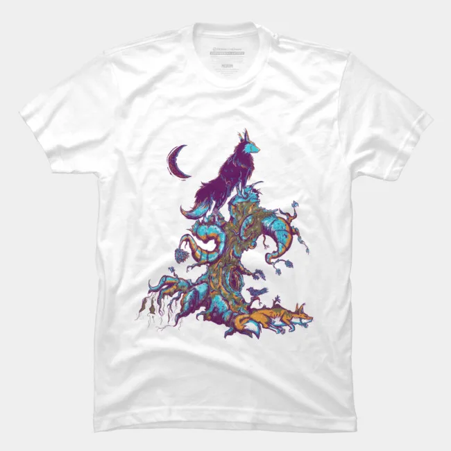 

Summer Fashion Printed men's T-shirt 100% Cotton A wolf A Fox A Tree Unique Creative Short Sleeve Graphics