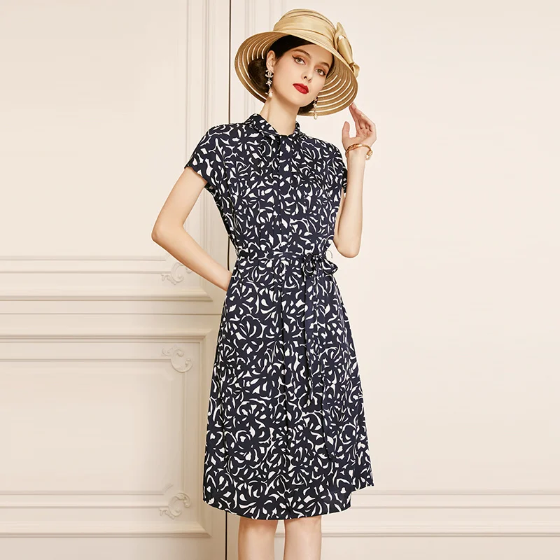 

SHZQ Silk Dress 2021 New Summer Short Sleeve Temperament Medium Long Fashion Mulberry Silk Skirt