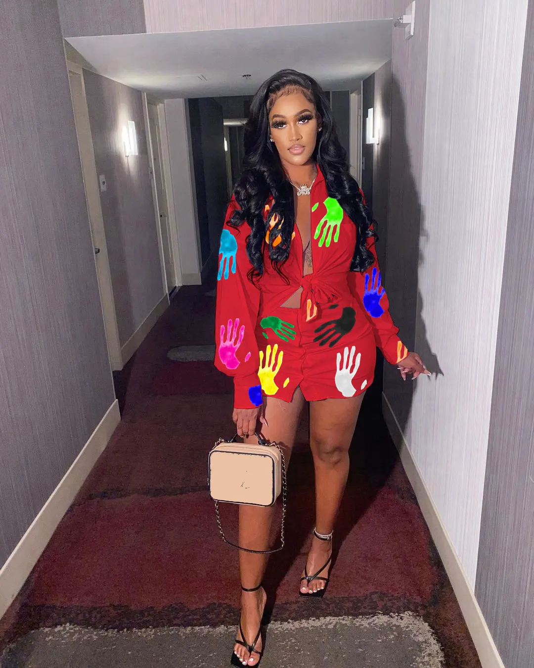 Женская Повседневная юбка-рубашка на пуговицах с принтом