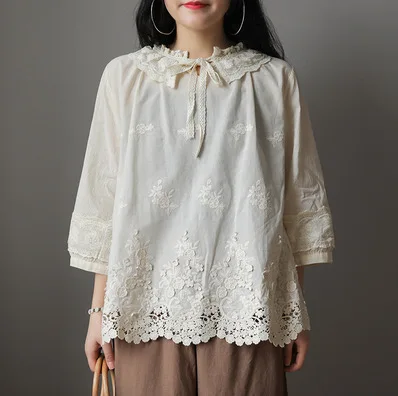 Женская футболка с оборками и вышивкой универсальный Свободный пуловер в стиле