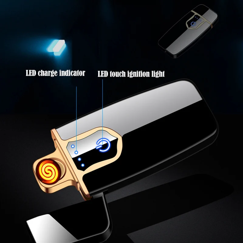 USB Rechargeable Flameless Windproof Lighter Fingerprint Sensor Double Side Cigarette Ignition | Дом и сад