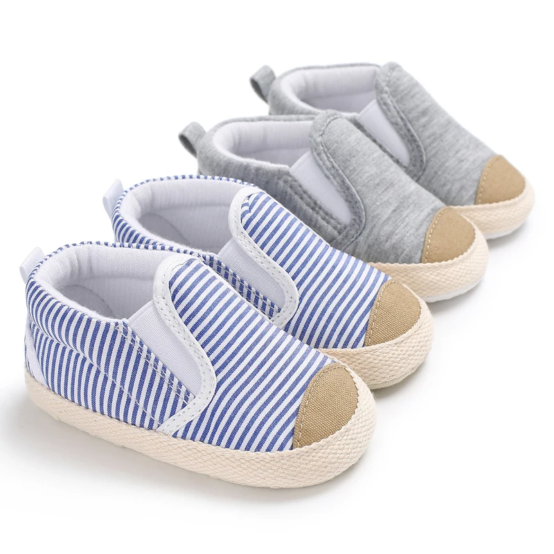

0-18 Months Newborn Baby Moccasins Walking Shoes Gray Toddler Boy Girl Sneakers Infant Kids Slip on Striped First Walkers