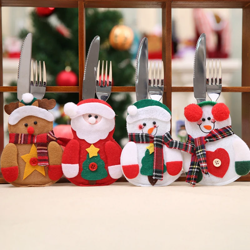 

4 шт. рождественские украшения, держатель для кухонной посуды в виде снеговика, праздничный подарок, Рождественское украшение, рождественск...
