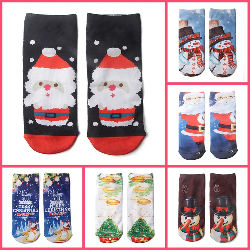 5 Pairs/Men's Christmas Socks Youth Cotton Snowman Santa Claus Bell Print Ankle Socks Gift For Men Socks Men Anime Pop Socket