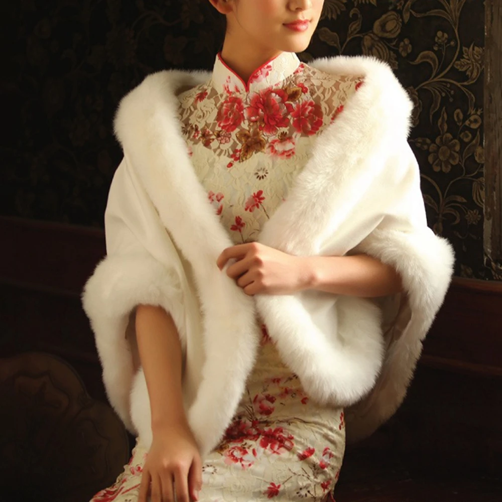 Winter Women’s Faux Fur Wraps And Shawls Fur Coat Wedding Bride Cloak Cape Shawl for Evening Party Fur Shrug от AliExpress WW