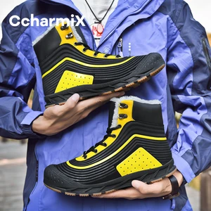 CcharmiX новые зимние ботинки с мехом для мужчин очень теплые размеры 39  47 мужская обувь зимние короткие плюшевые модные мужские ботильоны