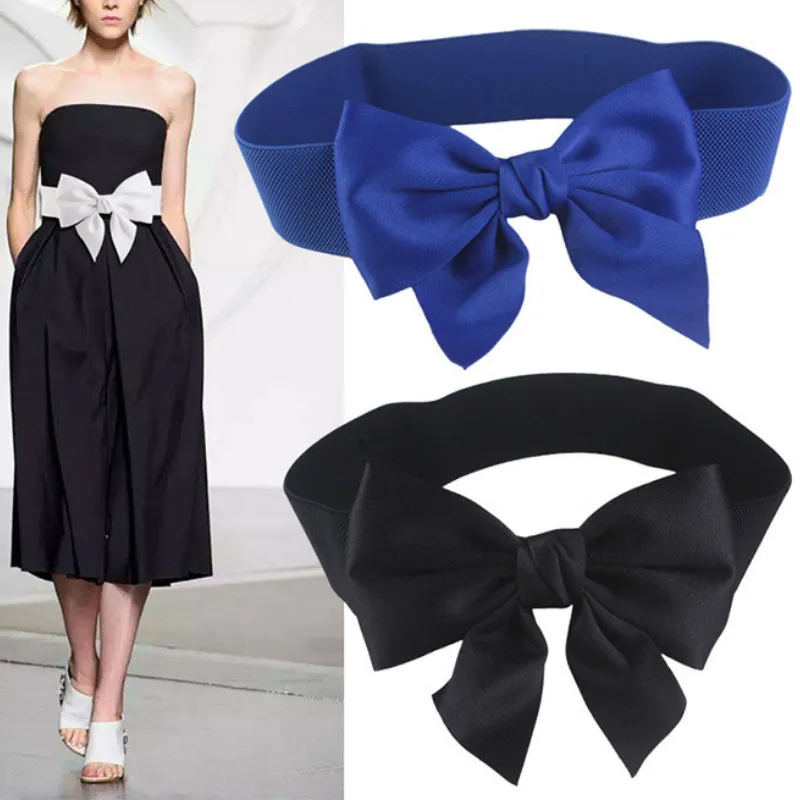 Женский эластичный пояс с бантом и широким ремнем подходит к платьям рубашкам