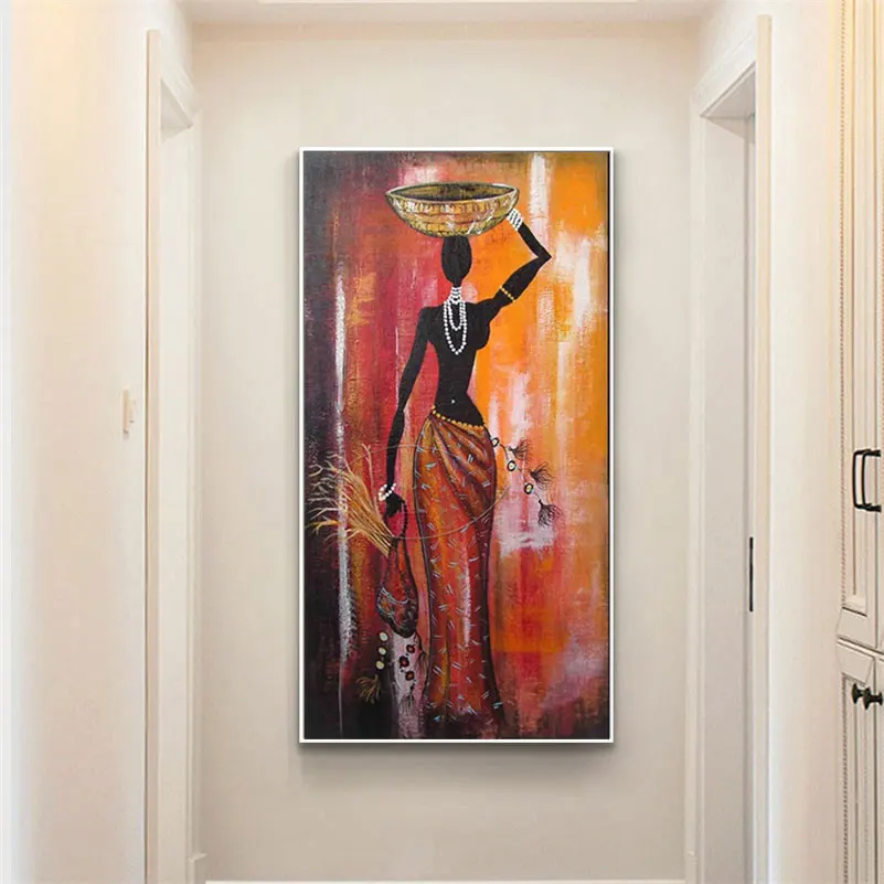 

100% Handpainted African working Women Oil Paintings On Canvas Africa Black Girl Canvas Art figure Pictures Home Wall Decoration