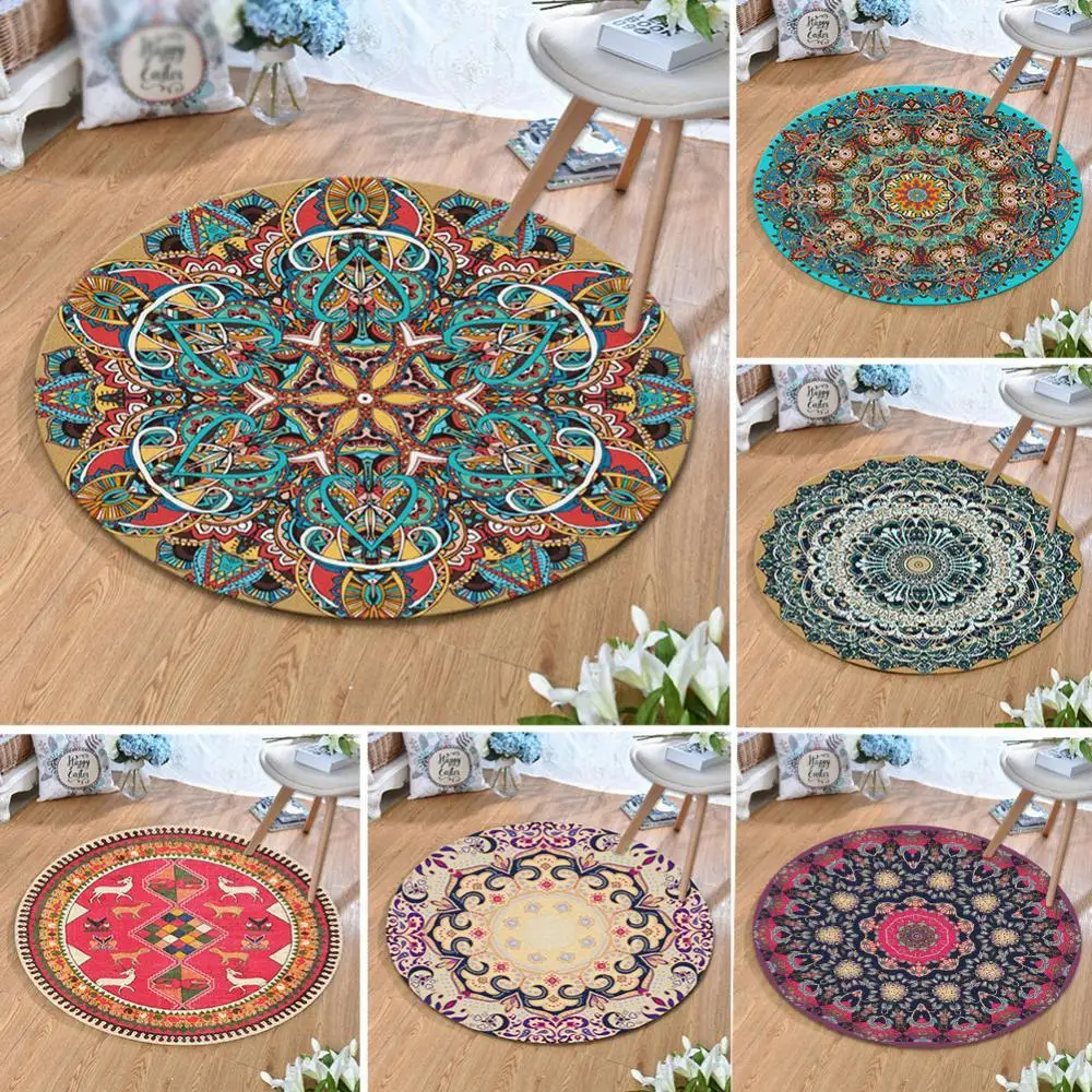 

80x80cm Round Mandala Rug Floor Carpet Cushion Bedroom Living Room Decor