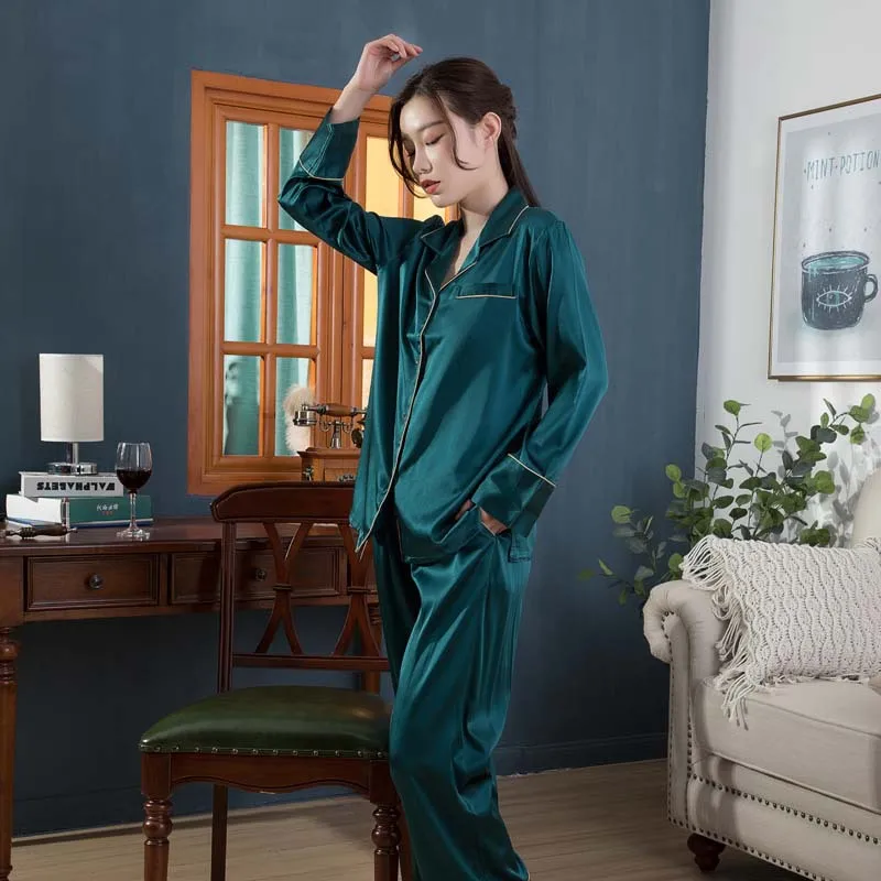 Women's Silk Pajamas Autumn And Winter Two-Piece Suit Split Long Sleeve Mulberry  Home Clothing