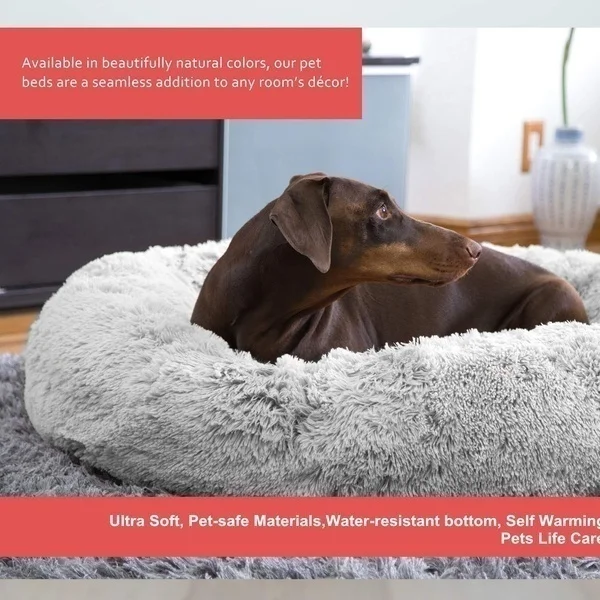 Большая круглая кровать для собак плюшевый домик кошек мягкая длинная плюшевая