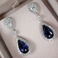 elegant ladies blue white water drop shaped crystal rhinestone zircon metal dangle earring for women party jewelry
