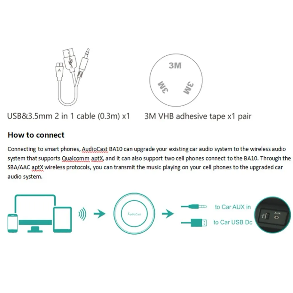 Hands-free автомобильный аудио-динамик беспроводной Bluetooth приемник Apt-X мини HiFi стерео