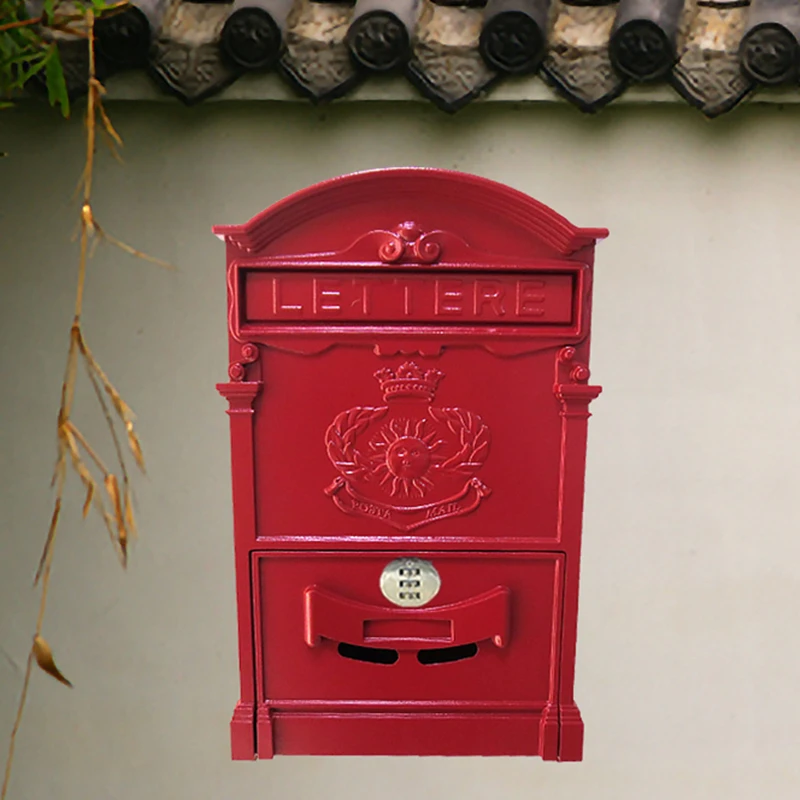 Vintage Metal Mailbox With Combination Lock Garden Ornament Coded Lock Letterbox Wall-mounted Lockable Post Box F5063