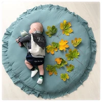 nordic newborn baby padded crawling mat with lace game rug diameter 100cm round floor carpet for kids interior room decor