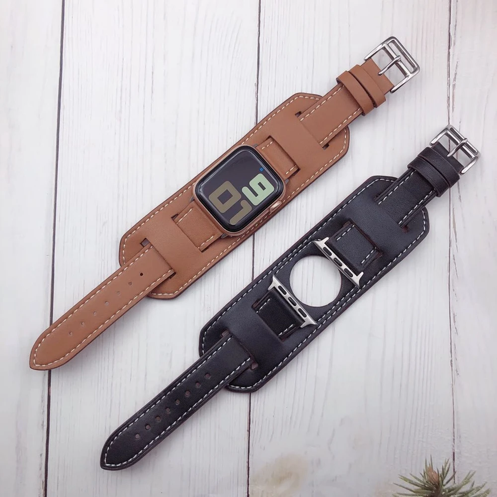 Ремешок кожаный для Apple Watch band Series 5 4 3 2 1 звеньевой браслет iWatch 42 мм 38 40 44 с
