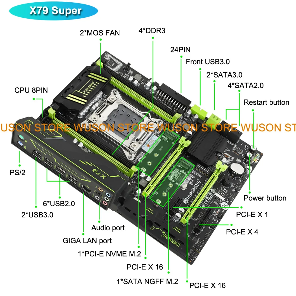 Супер материнская плата HUANANZHI X79 с двойным слотом M.2 SSD ЦП Xeon E5 2640 2 5 ГГц ОЗУ 16 Гб (4*4G) - Фото №1