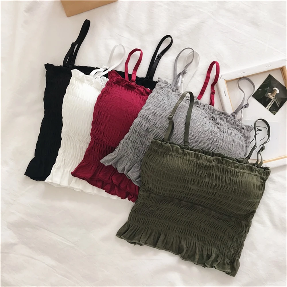 

Khaki Net Red Collarbone Beauty Back Sling Strapless Anti-Exposure Short Underwear Women's Summer Outer Wear with Chest Pad Best