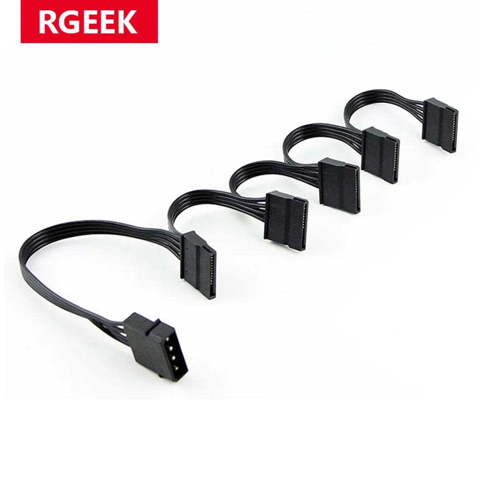 RGeek 18AWG 4-контактный IDE Molex / SATA от 1 до 5 15-контактный жесткий диск HDD SSD сплиттер